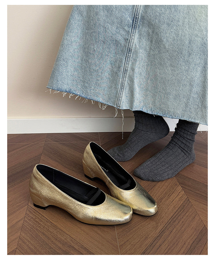 Karin Luna In Stock Spot Goods    Retro Elastic Band Chunky Heel Single Shoes