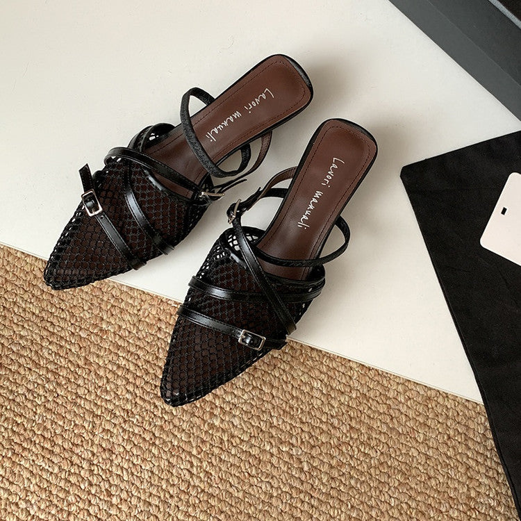 Karin Luna In Stock  Spot Goods  Mesh Series Elegant Closed-Toe Belt Buckle Slippers