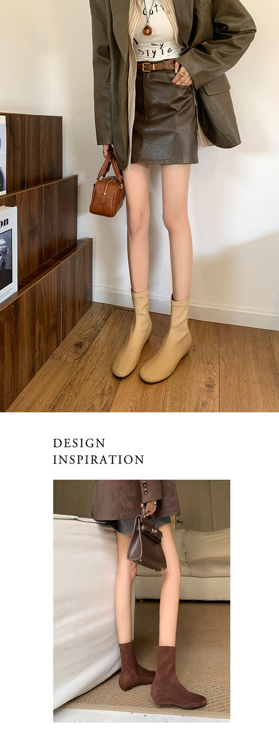 Karin Luna In Stock Spot Goods Round Toe Basic Stretch Slim Short Boots