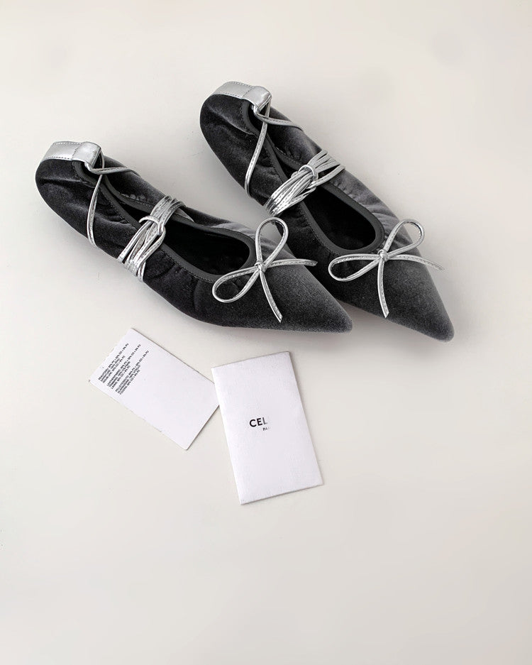 Karin Luna In Stock In Stock Retro Velvet Pointed Toe Bowknot Single Shoes