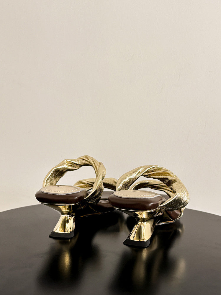 Karin Luna In Stock  Spot Goods   Square Toe One-Strap Irregular Heel Slippers