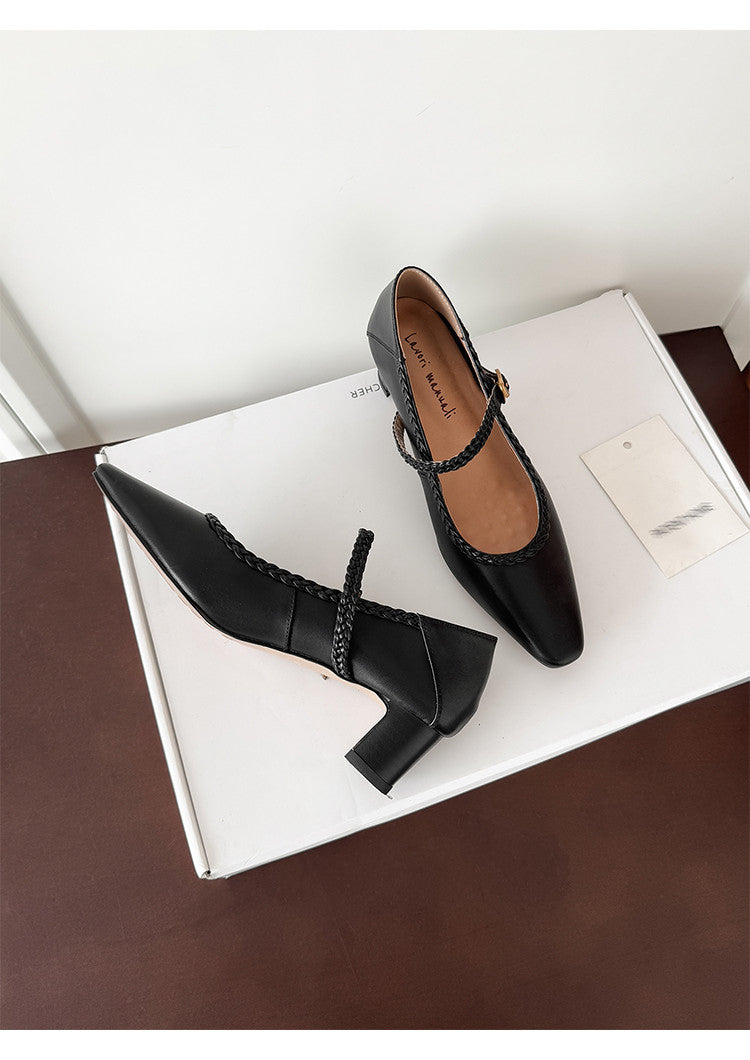 Karin Luna Braided Element Design Chunky Heel Square Toe Single Strap Shoes