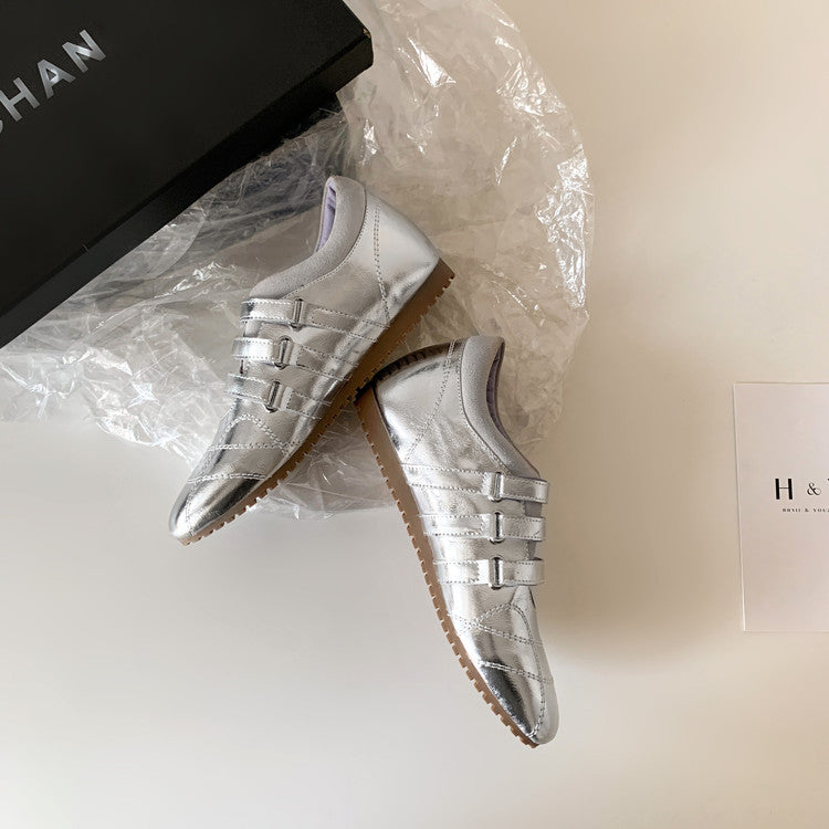 Karin Luna Casual Shoes Series~  In Stock In Stock Magic Tape Round Toe Internal Height Increase Single Strap Flats