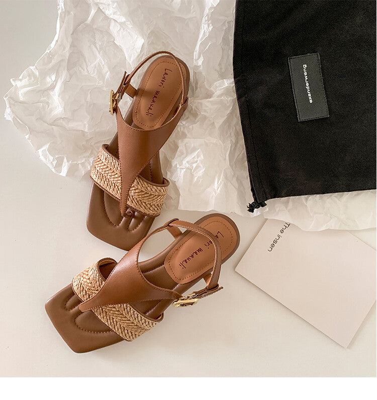 Karin Luna Hot-Selling Series~Resort Style Straw Woven Comes with data plan included Designed thong sandals