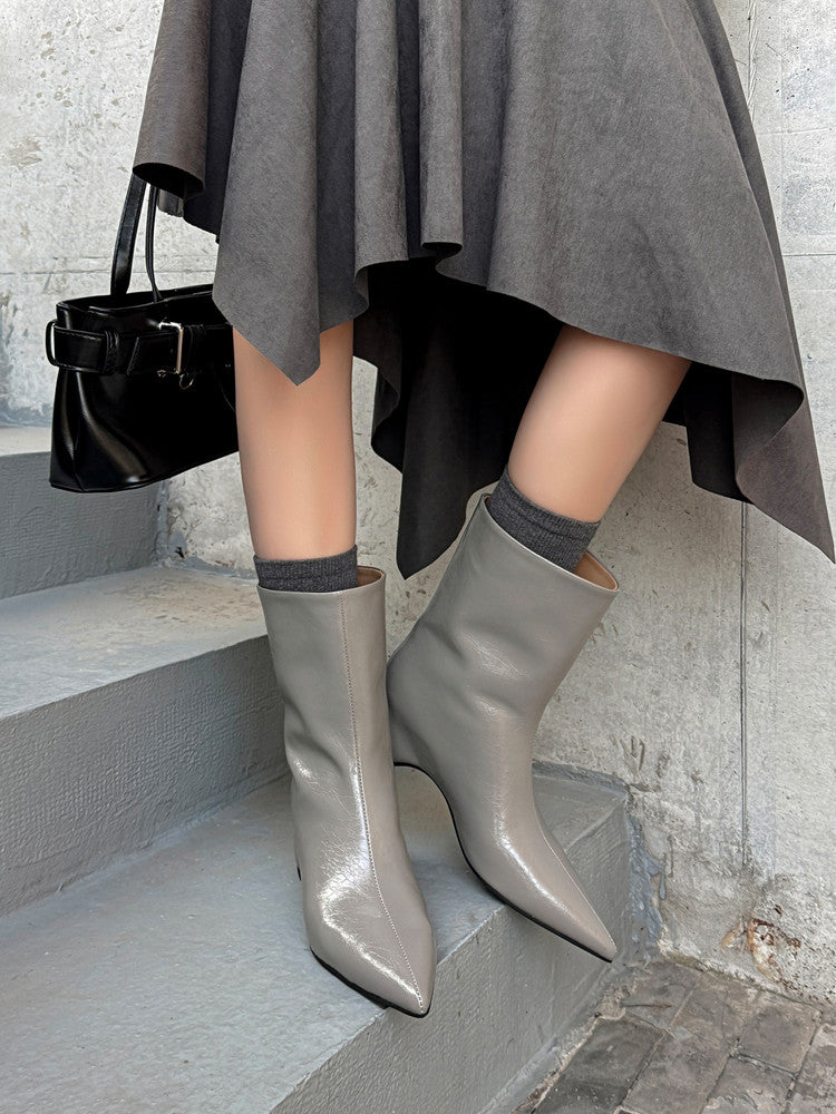 Karin Luna Elegant Pointed Toe Hidden Wedge Short Boots