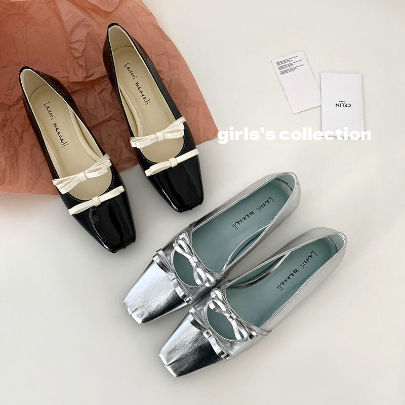 Karin Luna In Stock Spot Goods  Hot-Selling Element Bowknot Square-Toe Color-Block Height-Increasing Flats