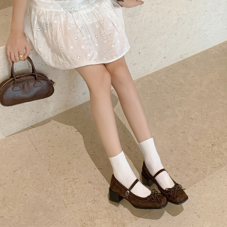 Karin Luna In Stock Spot Goods   One-strap Bowknot Square Toe Chunky Heel Mary Jane Shoes
