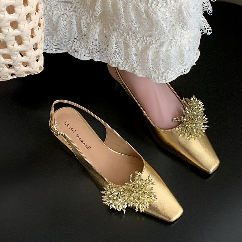 Karin Luna Brilliant Fireworks~Elegant Square-Toed Closed-Toe Chunky Heel Sandals