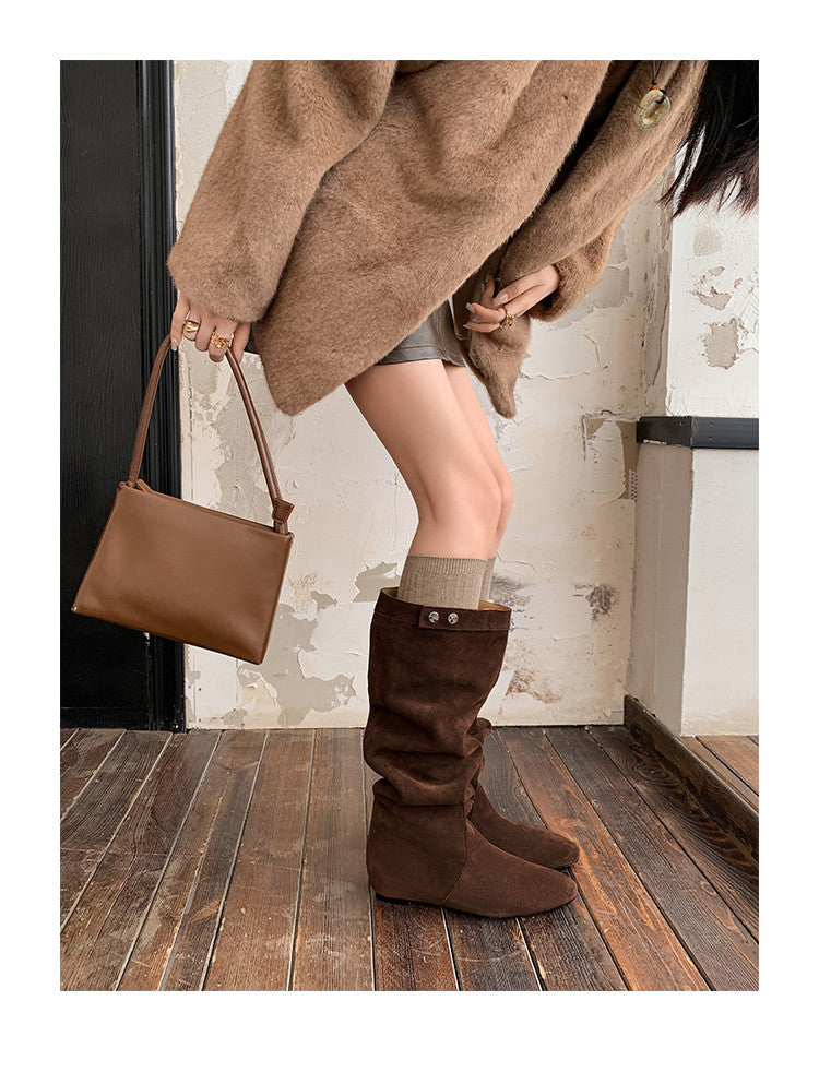 Karin Luna In Stock Spot Goods  Bestselling Suede Leather Sold Out Fast: Pile of Matte Inner Height-Increasing Western Boots