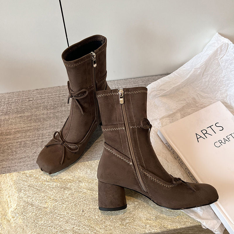 Karin Luna In Stock Spot Goods Hot-Selling Sweet Standard Bow Round-Toe Slim Short Boots