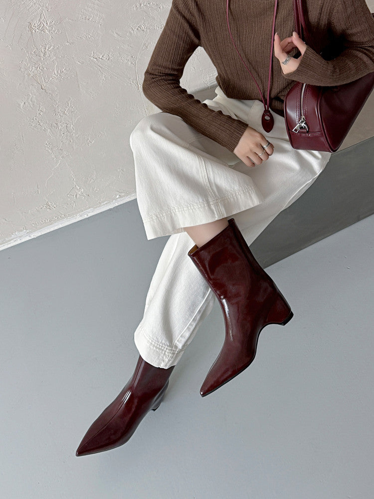Karin Luna Elegant Pointed Toe Hidden Wedge Short Boots