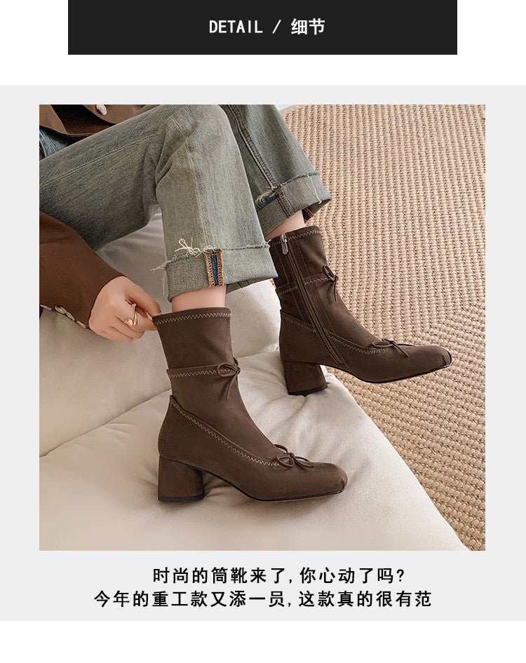 Karin Luna In Stock Spot Goods Hot-Selling Sweet Standard Bow Round-Toe Slim Short Boots