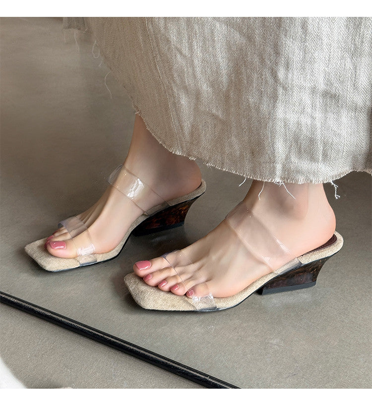Karin Luna Hot-Selling Amber Element~Spot Goods Spot Goods Transparent tpu   Minimalist Square-Toed One-Strap Slippers