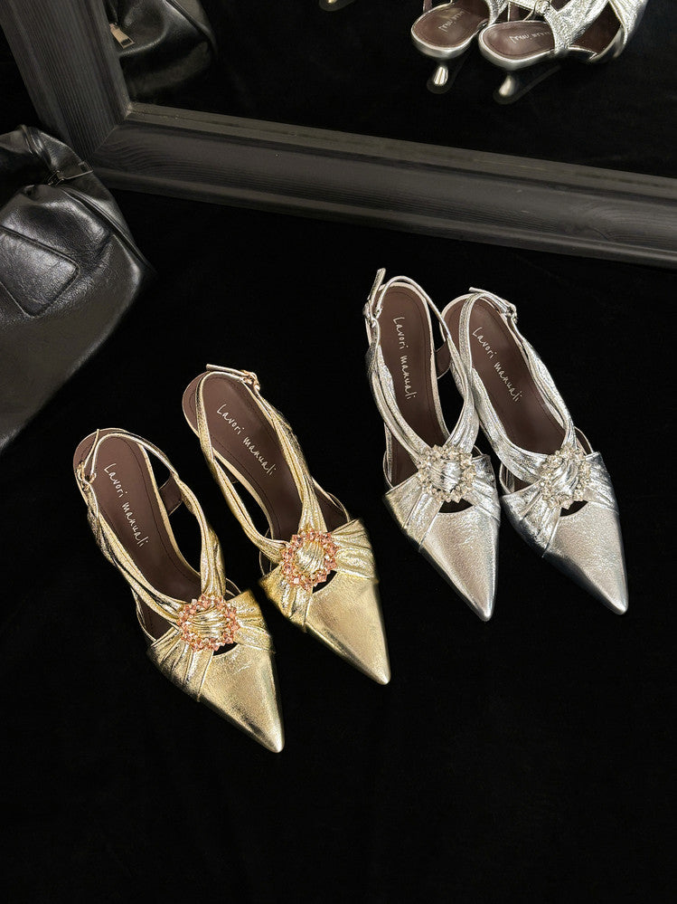 Karin Luna Bestseller Popular  Pointed Toe Irregular Heel Elegant Rhinestone Closed-Toe Sandals