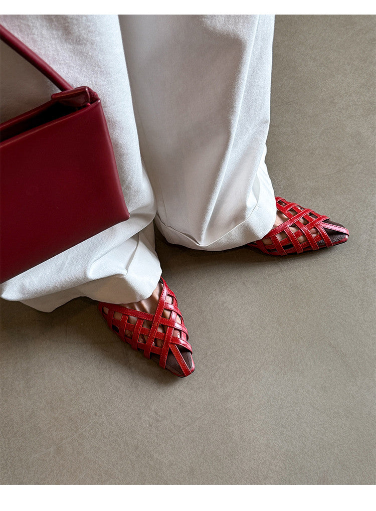 Karin Luna Braided Style ~Cross-woven Pointed Toe Closed-toe Sandals