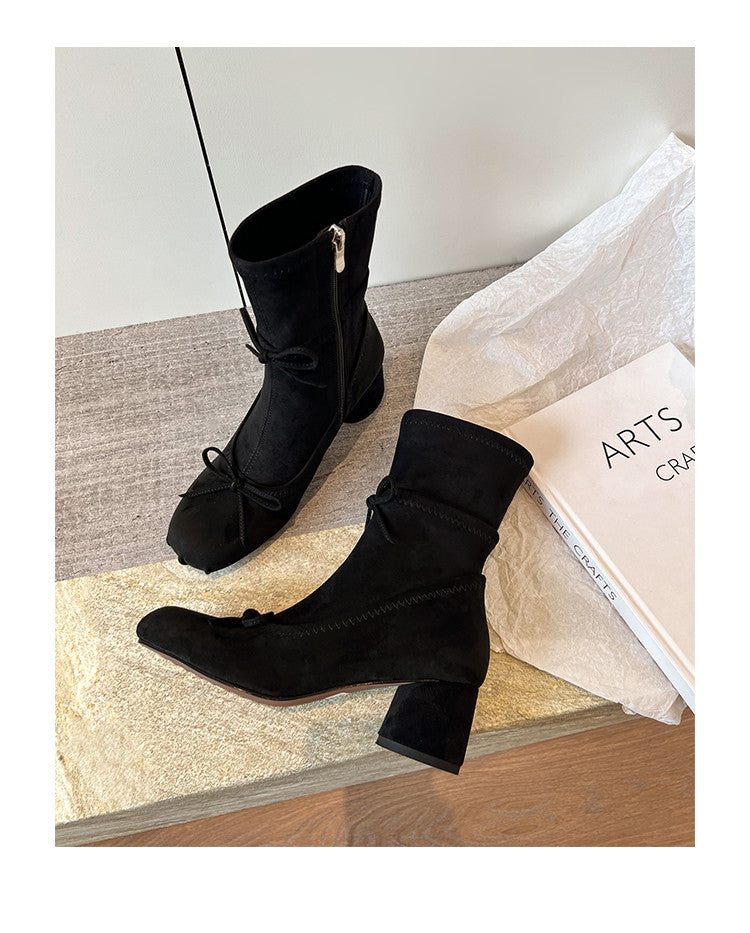 Karin Luna In Stock Spot Goods Hot-Selling Sweet Standard Bow Round-Toe Slim Short Boots