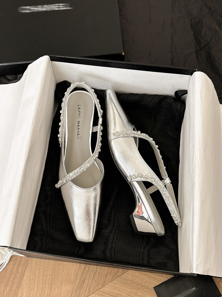 Karin Luna In Stock In Stock  Fresh Summer Vibes  Rhinestone Small Square Toe Elegant Closed-Toe Sandals