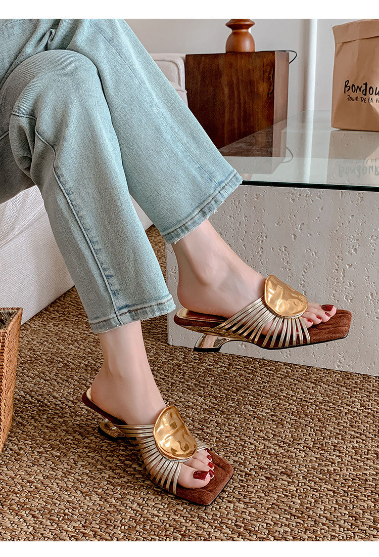 Karin Luna Bestseller Popular New Image  Comes with data plan included Resort Style Irregular Heel Thin Strap Slippers
