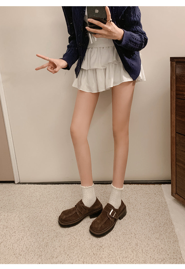Karin Luna In Stock Spot Goods Metal Round Toe Cow Leather Thick Sole Flats