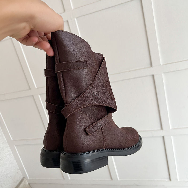 Karin Luna In Stock Spot Goods  Super textured Lazy Style Thick-Soled Ankle Boots