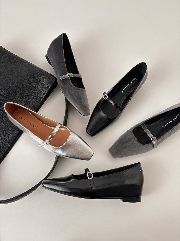Karin Luna In Stock Spot Goods  Elegant Square-Toe One-Strap Height-Increasing Flats