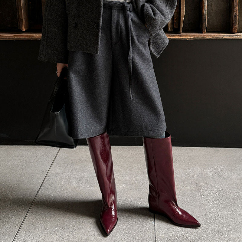 Karin Luna Elegant Style Pointed Toe Internal Height Increase Slip-On Long Boots