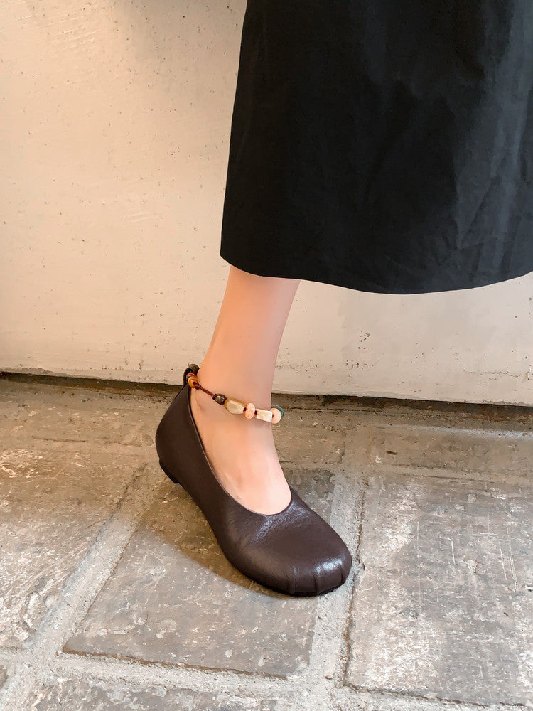Karin Luna Full Layer Inside and Out~Elephant Pattern Round Toe Hidden Wedge Granny Shoes
