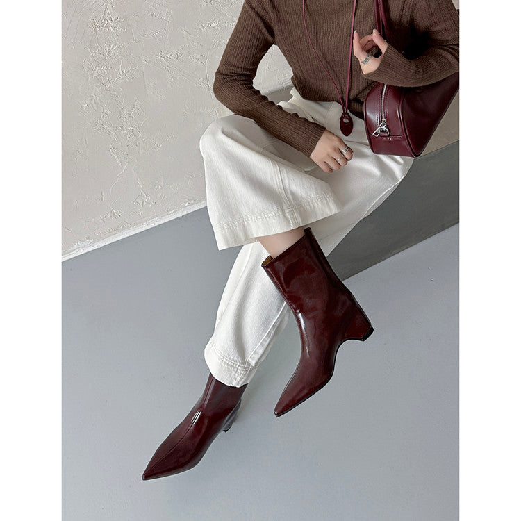 Karin Luna Elegant Pointed Toe Hidden Wedge Short Boots