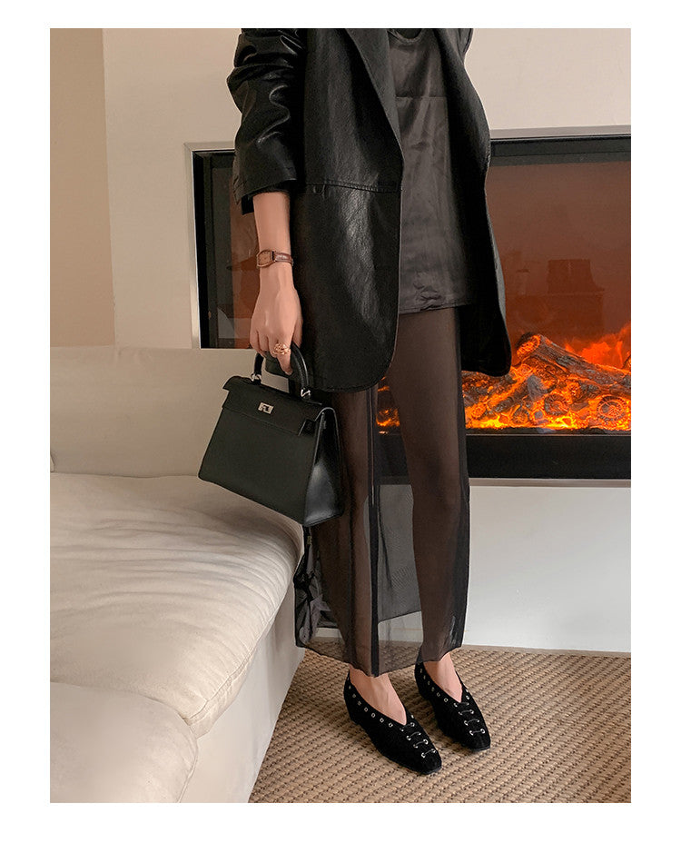 Karin Luna In Stock Spot Goods    Old Money Style Square Toe Suede Flats