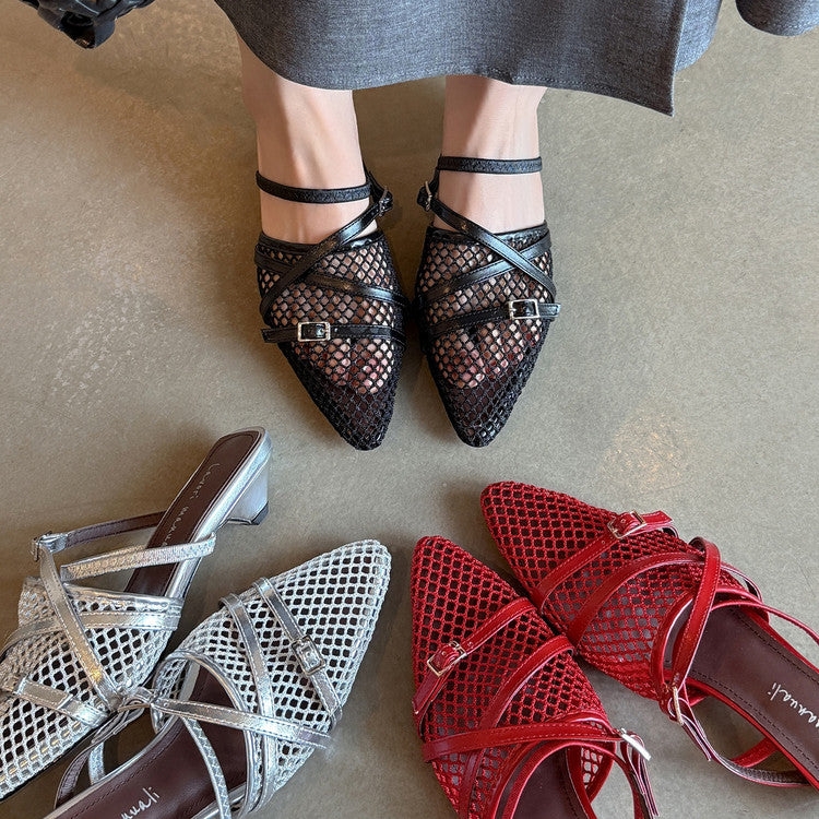 Karin Luna In Stock  Spot Goods  Mesh Series Elegant Closed-Toe Belt Buckle Slippers
