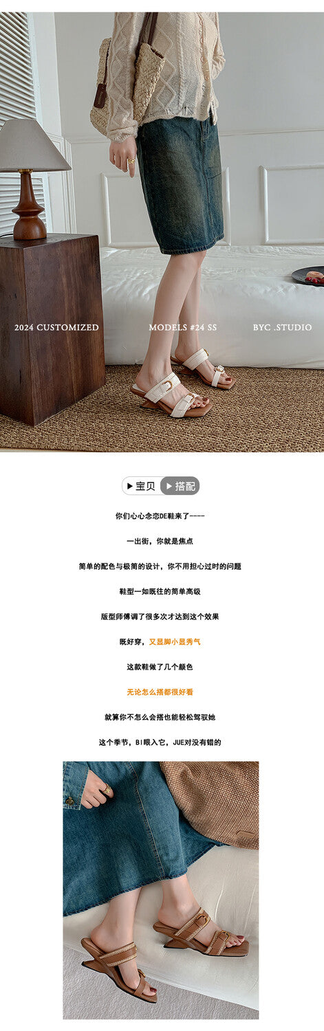 Karin Luna Hot-Selling In Stock  Retro Wedge Belt Square Toe Irregular Heel