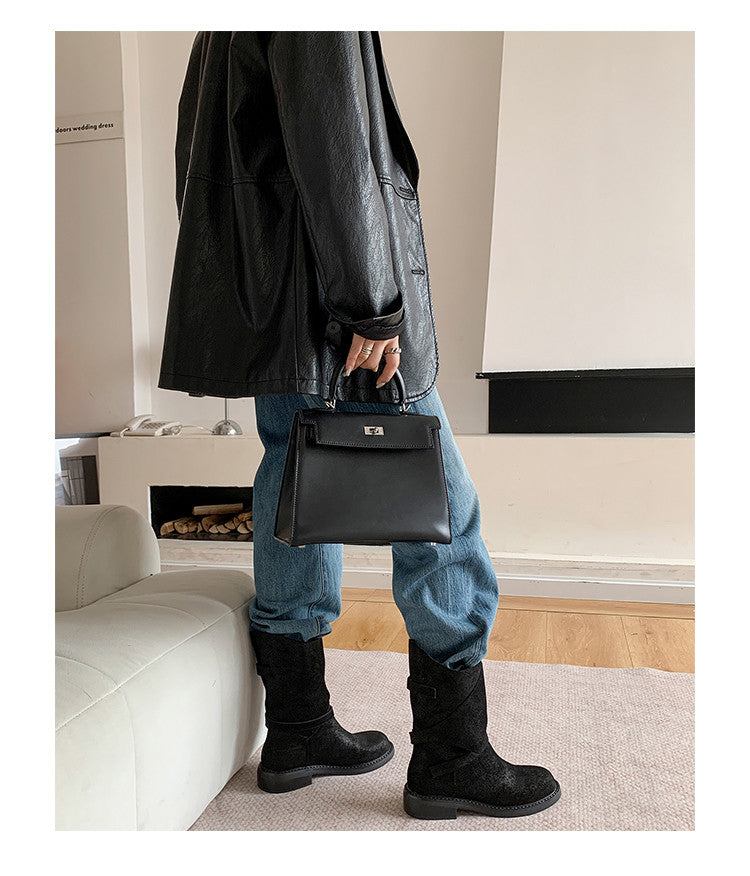 Karin Luna In Stock Spot Goods  Super textured Lazy Style Thick-Soled Ankle Boots