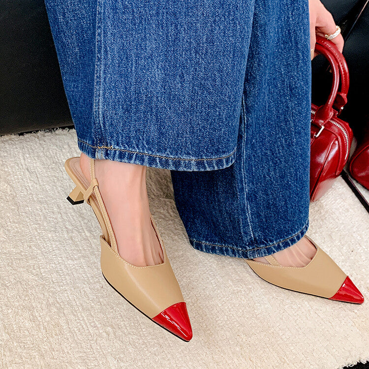 Karin Luna In Stock 24New Year's stock is now available Color Block Pointed Toe Full Leather Sandals