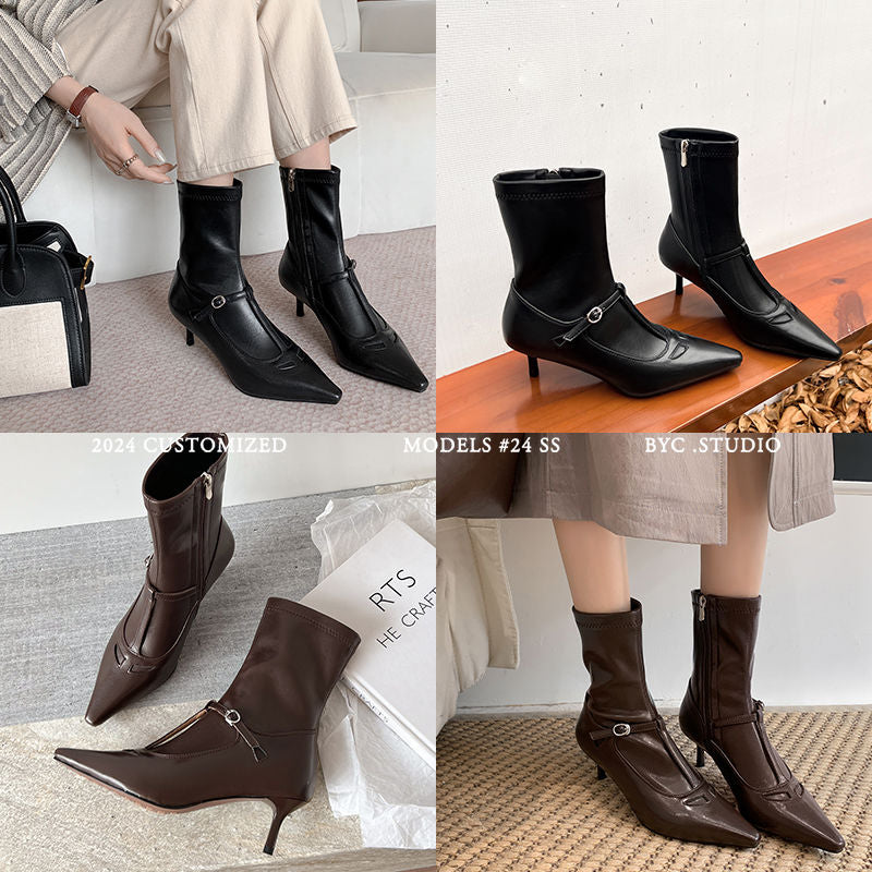 Karin Luna In Stock Spot Goods Elegant Stiletto Pointed Toe Side Zipper Short Boots