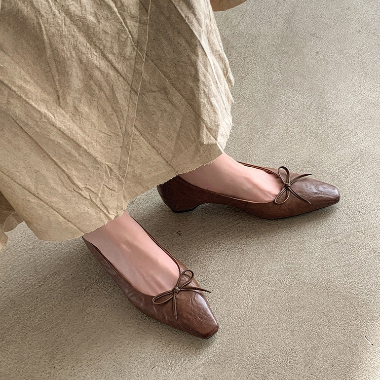 Karin Luna Full Layer Inside and Out~Basic Versatile Small Square Toe Butterfly Knot Irregular Heel Single Shoes