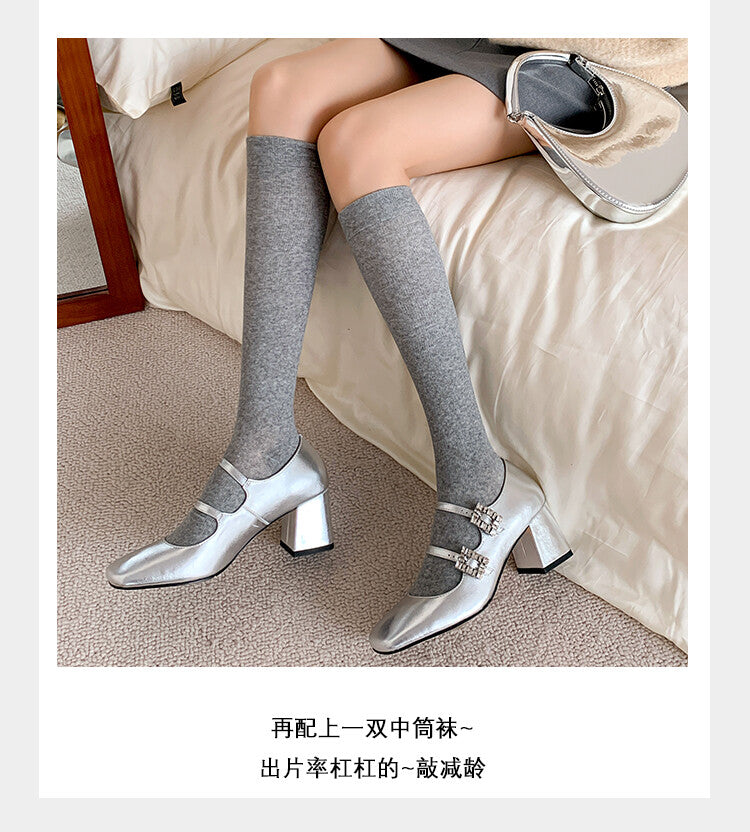 Karin Luna In Stock In stock   The heroine Ao~Square Toe High Heel One Strap Popular Rhinestone Mary Jane Shoes