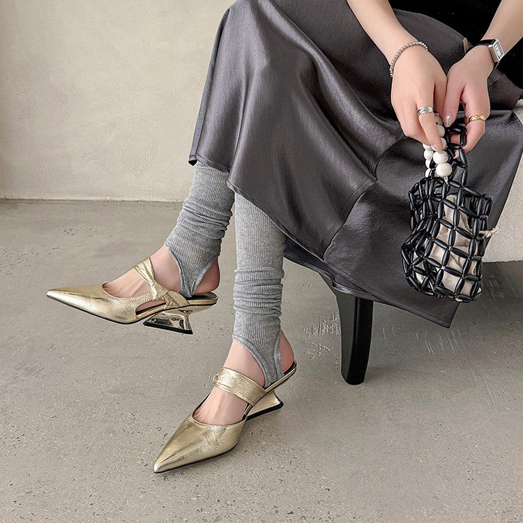 Karin Luna In Stock Spot Goods  Pointed Toe Irregular Heel Elegant Retro Strap Slippers