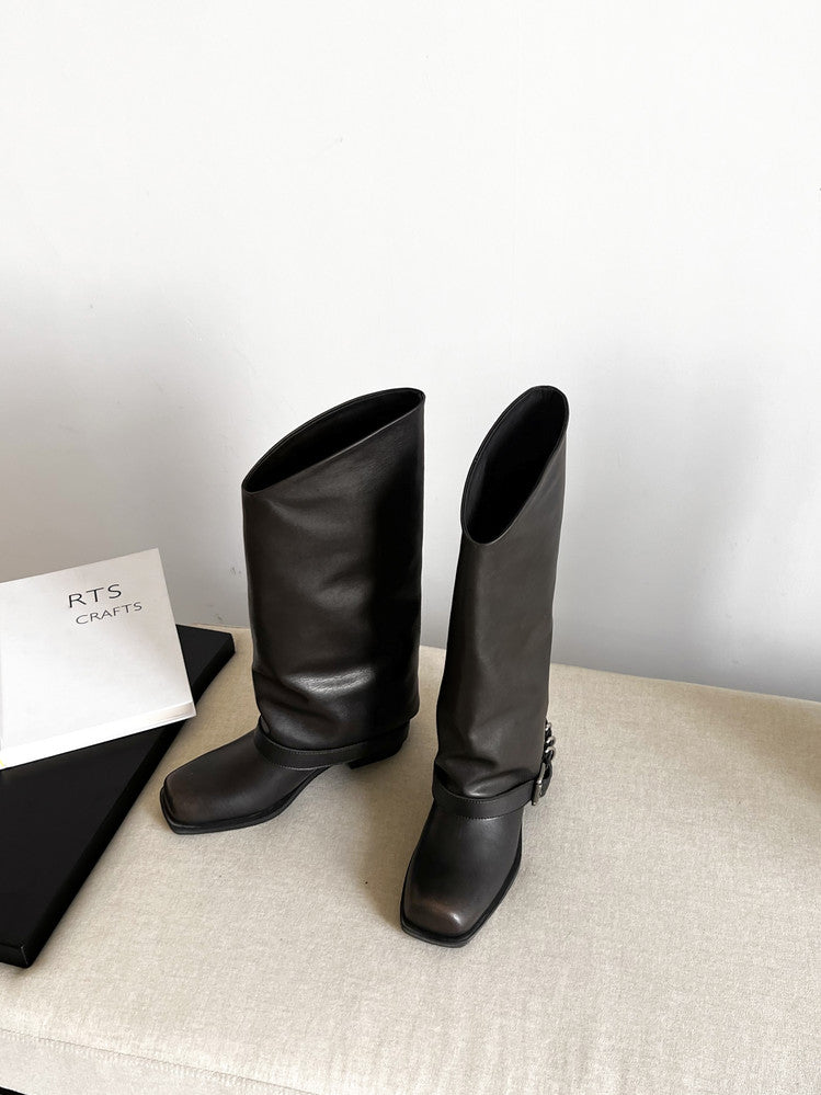 Karin Luna Elegant Style Square Toe Belt Buckle Pants Boot Short Boots