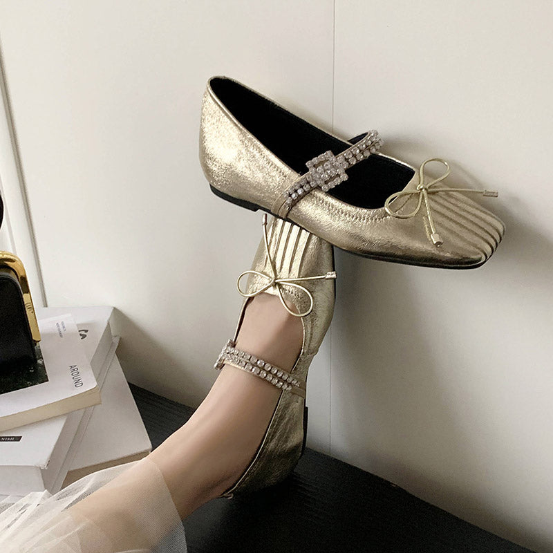 Karin Luna In Stock Spot Goods  Vintage Sweet Rhinestone One-Strap Granny Flats
