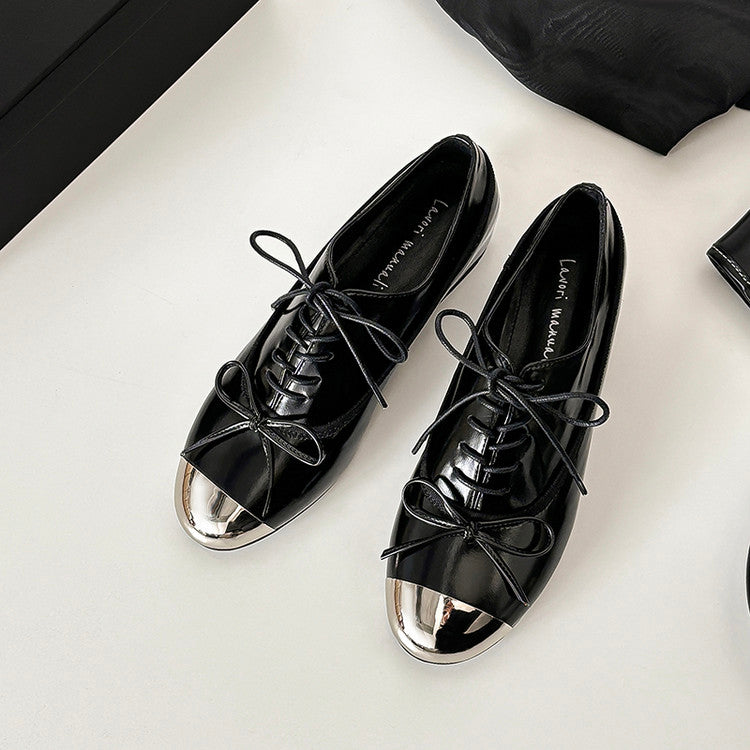 Karin Luna In Stock Spot Goods  Casual Lace-Up Metal Toe Bow Deep Mouth Single Shoes