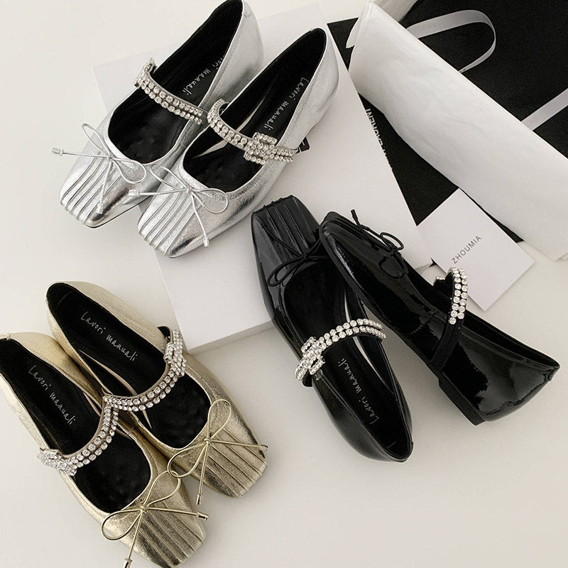 Karin Luna In Stock Spot Goods  Vintage Sweet Rhinestone One-Strap Granny Flats