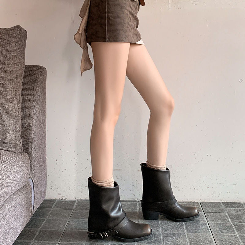 Karin Luna Elegant Style Square Toe Belt Buckle Pants Boot Short Boots