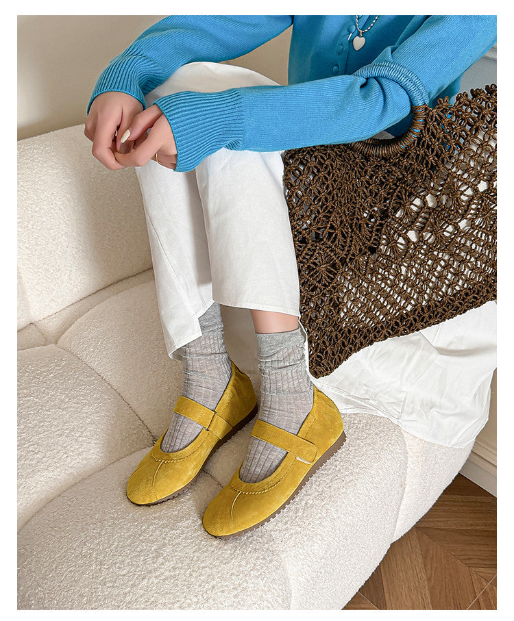 Karin Luna Casual Shoes Series~  In Stock In Stock Magic Tape Round Toe Internal Height Increase Single Strap Flats