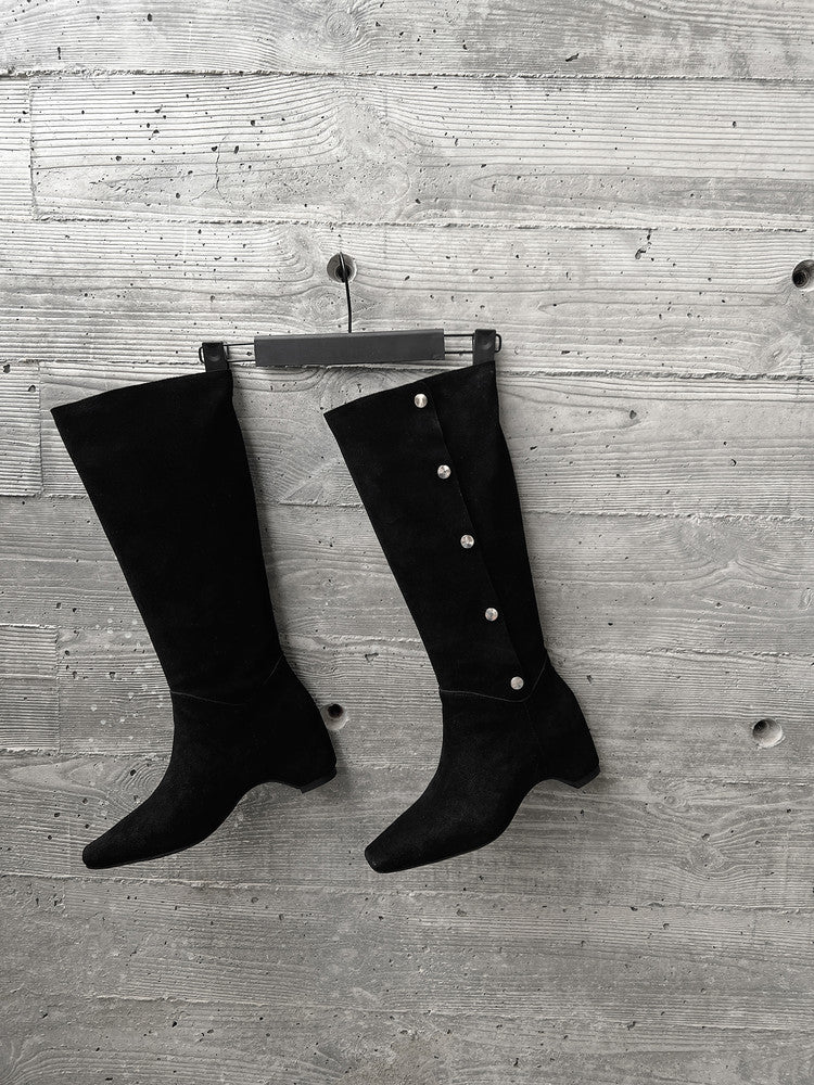 Karin Luna Bestseller Hot-Selling Hidden Buckle Lazy Style Square-Toe Height-Increasing Suede Western Boots