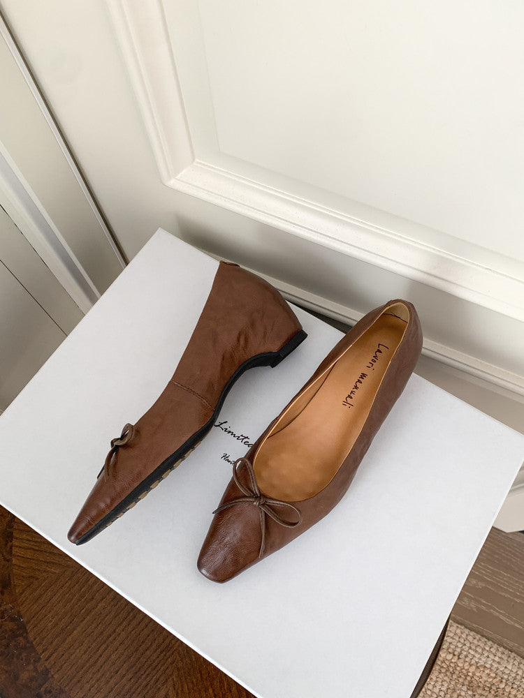 Karin Luna Full Layer Inside and Out~Basic Versatile Small Square Toe Butterfly Knot Irregular Heel Single Shoes