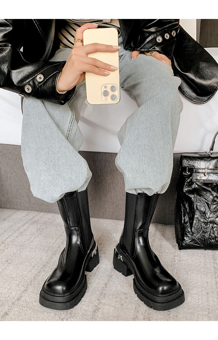 Karin Luna da Brand Series~Rear Metal Decoration Thick Sole Stretch Boots