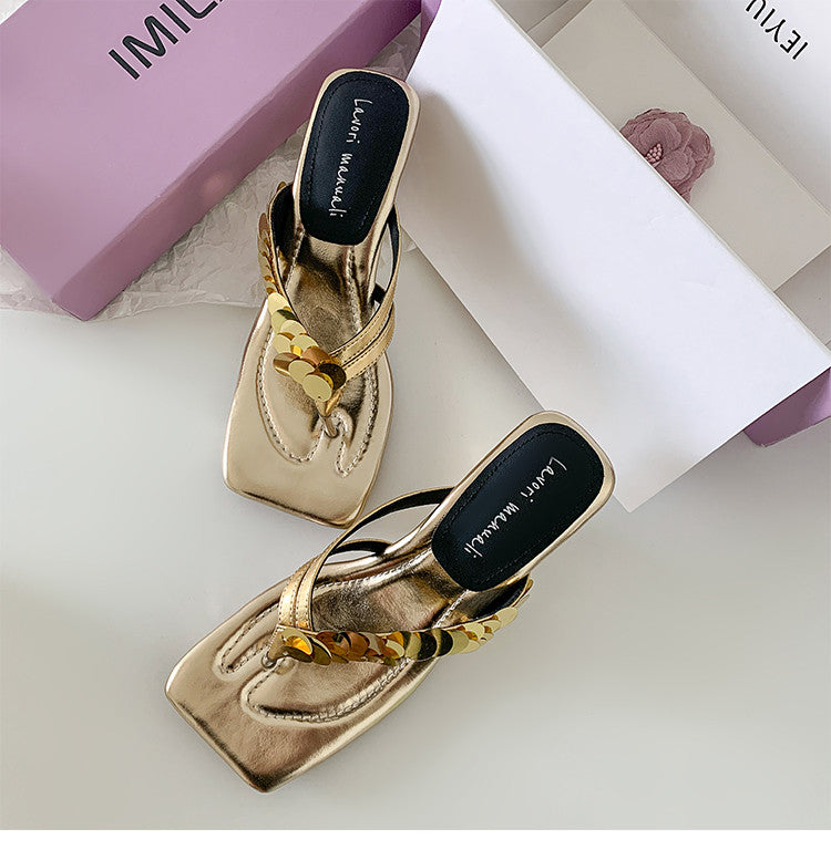 Karin Luna In Stock Spot Goods   Sequin One-Strap Irregular Heel Sofa Insole Flip-Flops