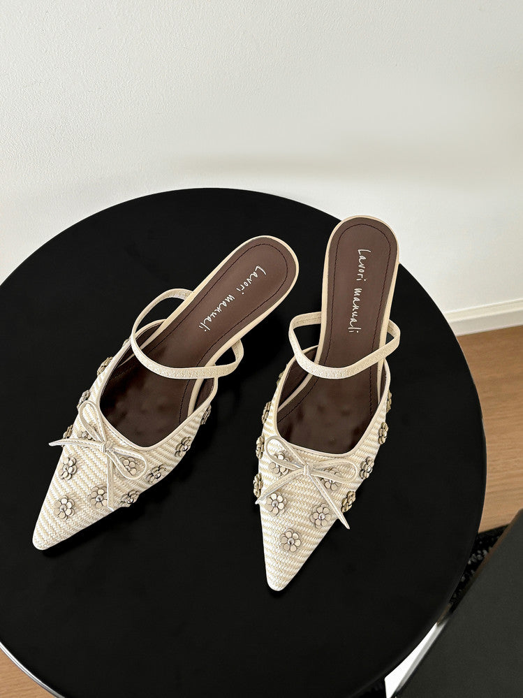 Karin Luna In Stock Spot Goods  Elegant Floral Pointed Toe Rhinestone Slippers