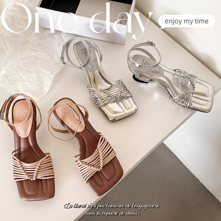Karin Luna Data Hot Item  Comes with data plan included Hand-woven Square Toe Sofa Insoles Irregular Heel Sandals