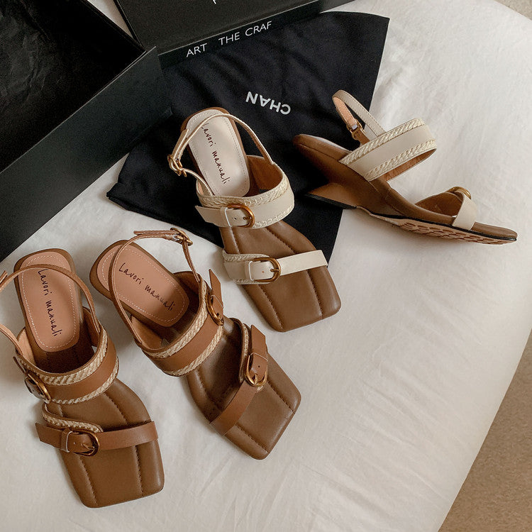 Karin Luna In Stock Spot Goods Vacation style Sofa Cushion Square Toe Irregular Heel Open-Toe Sandals